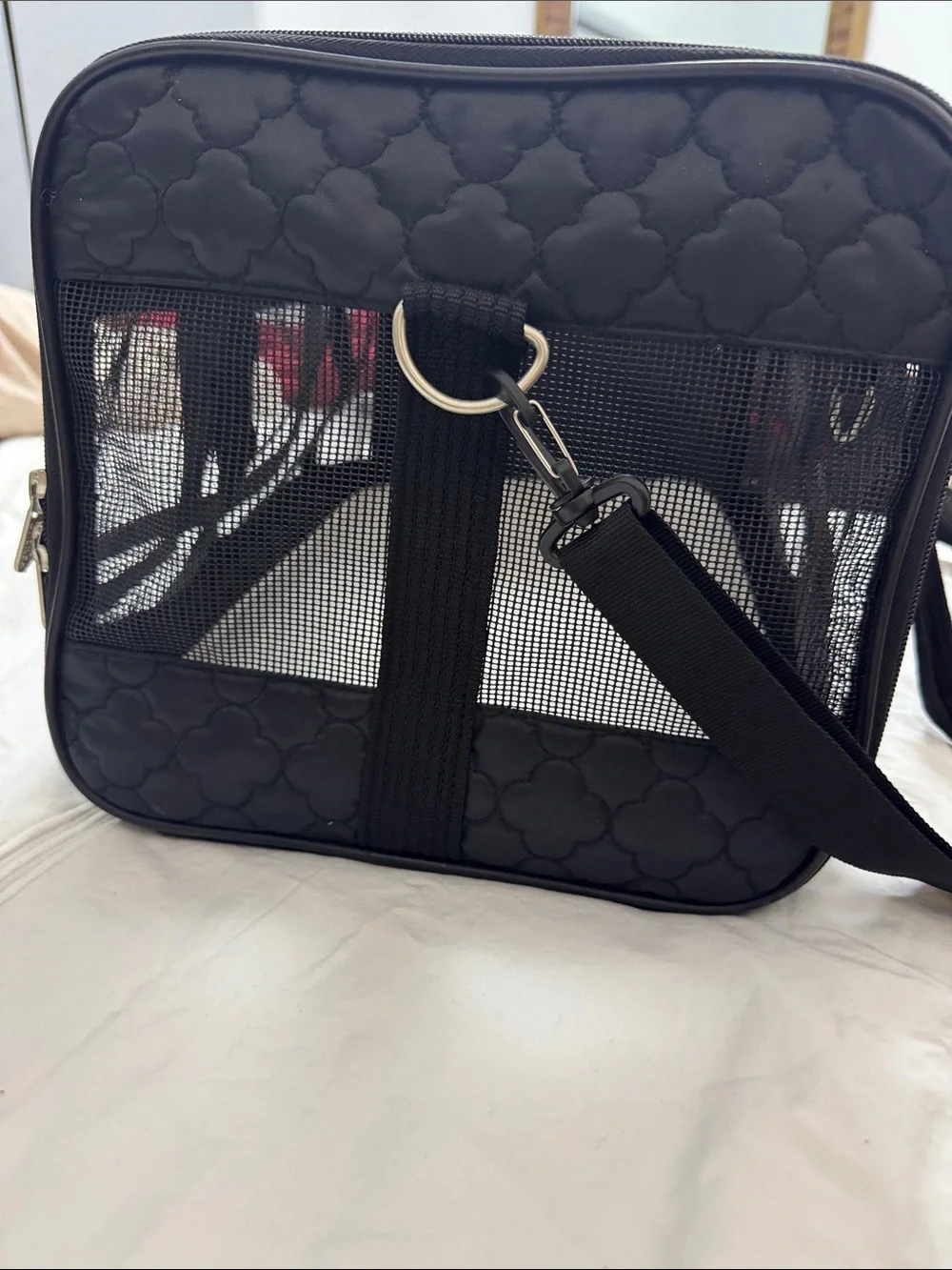 Quilted Black Mesh Pet Carrier